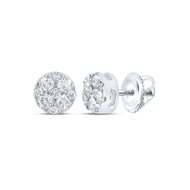 10K White Gold Genuine Diamond Unisex Flower Cluster Round Stud Earrings 1/4 CT