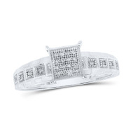 10K White Gold Real Diamond Women's Cluster 4 Prong Square Cocktail Ring 1/12 CT