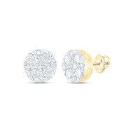 10K Yellow Gold Genuine Diamond Unisex Flower Cluster Round Stud Earrings 1/2 CT