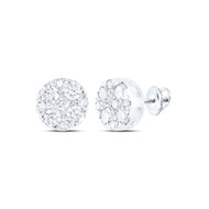 10K White Gold Genuine Diamond Unisex Flower Cluster Round Stud Earrings 1/2 CT