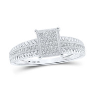 10K White Gold Real Diamond Women's Faceted Shank Rectangle Cocktail Ring 1/8 CT