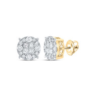 14K Yellow Gold Real Princess Diamond Unisex Cluster Round Stud Earrings 1.50 CT