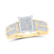 10K Yellow Gold Real Diamond Womens Cluster 2 Row Rectangle Cocktail Ring 1/6 CT