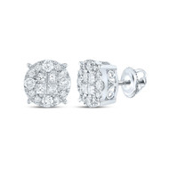 14K White Gold Real Princess Diamond Unisex Cluster Round Stud Earrings 1.50 CT