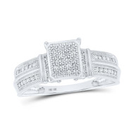 10K White Gold Real Diamond Women's Cluster 2 Row Rectangle Cocktail Ring 1/6 CT