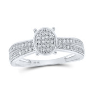10K White Gold Diamond Women's Cluster Split Shank Oval Cocktail Ring 1/6 CT