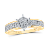 10K Yellow Gold Genuine Diamond Women's Cluster Hexagon Cocktail Ring 0.17 CT