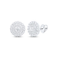 10K White Gold Genuine Diamond Unisex Tiered Solitaire Circle Stud Earrings 1 CT