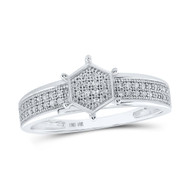 10K White Gold Genuine Diamond Women's Cluster Hexagon Cocktail Ring 0.17 CT