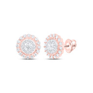 10K Rose Gold Genuine Diamond Unisex Tiered Solitaire Circle Stud Earrings 1 CT