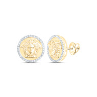 10K Yellow Gold Round Diamond Medusa Circle Earrings 14mm Statement Stud 0.28 CT