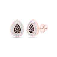 10K Rose Gold Brown Diamond Women's Cluster Wavy Teardrop Stud Earrings 1/4 CT