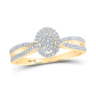 10K Yellow Gold Genuine Diamond Women's Bypass & Oval Halo Cocktail Ring 1/10 CT