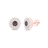 10K Rose Gold Brown Diamond Women's Cluster Wavy Circle Stud Earrings 1/6 CT