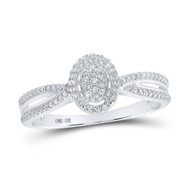 10K White Gold Genuine Diamond Women's Bypass & Oval Halo Cocktail Ring 1/10 CT