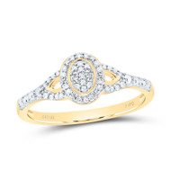10K Yellow Gold Real Diamond Womens Split Center Oval Halo Cocktail Ring 1/10 CT