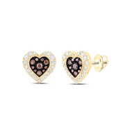 10K Yellow Gold Genuine Brown Diamond Women's Cluster Heart Stud Earrings 1/2 CT