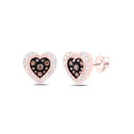 10K Rose Gold Genuine Brown Diamond Women's Cluster Heart Stud Earrings 1/2 CT