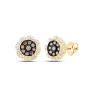 10K Yellow Gold Brown Diamond Women's 11mm Cluster Flower Stud Earrings 5/8 CT
