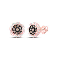 10K Rose Gold Brown Diamond Women's 11mm Cluster Flower Stud Earrings 5/8 CT