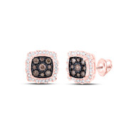 10K Rose Gold Brown Diamond Unisex Cluster Square Halo Stud Earrings 5/8 CT