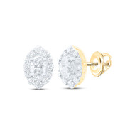 14K Yellow Gold Genuine Diamond Unisex Solitaire Oval Halo Stud Earrings 1/2 CT