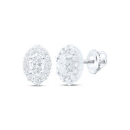 14K White Gold Genuine Diamond Unisex Solitaire Oval Halo Stud Earrings 1/2 CT