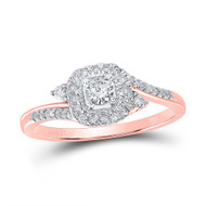 10K Rose Gold Genuine Diamond Women's Bypass Square Halo Promise Ring 1/3 CT