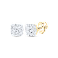 14K Yellow Gold Princess Cut Diamond Solitaire Square Halo Stud Earrings 1/2 CT