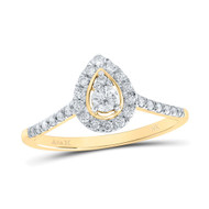 10K Yellow Gold Genuine Diamond Womens Contour Teardrop Halo Promise Ring 1/3 CT