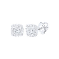 14K White Gold Princess Cut Diamond Solitaire Square Halo Stud Earrings 1/2 CT