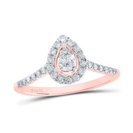 10K Rose Gold Genuine Diamond Women's Contour Teardrop Halo Promise Ring 1/3 CT