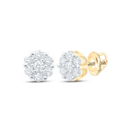 10K Yellow Gold Real Diamond Unisex 7mm Floral Set Flower Stud Earrings 1/2 CT