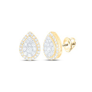 10K Yellow Gold Genuine Diamond Women's Cluster Teardrop Stud Earrings 1/2 CT