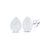 10K White Gold Genuine Diamond Women's Cluster Teardrop Stud Earrings 1/2 CT