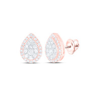 10K Rose Gold Genuine Diamond Women's Cluster Teardrop Stud Earrings 1/2 CT