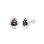 10K White Gold Brown Diamond Women's Cluster Teardrop Halo Stud Earrings 3/8 CT