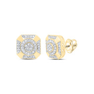 10K Yellow Gold Round Diamond Fancy Octagon Earrings 11mm Statement Stud 3/8 CT.