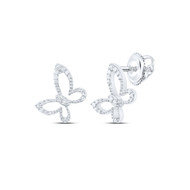 Sterling Silver White Round Diamond Women's Slanted Butterfly Statement Stud Earrings 1/8 CT.