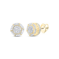 Yellow Sterling Silver Genuine White Diamond Round Cluster 3D Stud Earrings 1/4 CT.