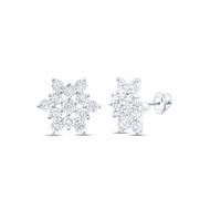 Sterling Silver White Round Diamond Women's Snowflake Statement Stud Earrings 1/5 CT.