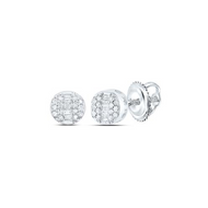 10K White Gold Genuine Round & Baguette Diamond Round Stud Earrings 1/6 CT.