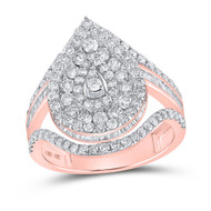 10K Rose Gold Baguette Diamond Split Shank Teardrop Halo Cocktail Ring 1.88 CT