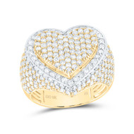 10K Yellow Gold Genuine Diamond Women's Domed Cluster Heart Cocktail Ring 3 CT