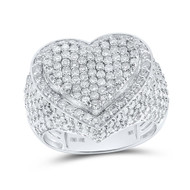 10K White Gold Genuine Diamond Women's Domed Cluster Heart Cocktail Ring 3 CT