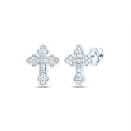 10K White Gold Round Diamond Religious Cross Earring 12mm Statement Stud 1/5 CT.
