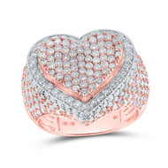 10K Rose Gold Genuine Diamond Women's Domed Cluster Heart Cocktail Ring 3 CT