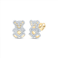 10K Yellow Gold Round Diamond Teddy Bear Studs Fashion Earrings 3/4 CT.