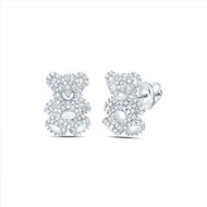 10K White Gold Round Diamond Teddy Bear Studs Fashion Earrings 3/4 CT.
