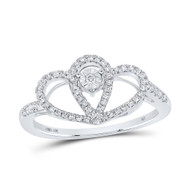 10K White Gold Genuine Round Diamond Women's Open Heart Crown Band Ring 1/5 CT